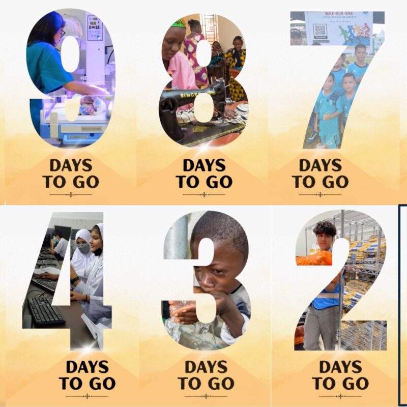 a compilation of images starting with a phone outline with text saying 10 days to go. Then each subsequent image is a number 9 down to 1. Each number has an image of humanitarian work within it.