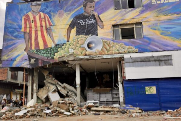 A damaged building after the August 2026 earthquake in Pereira, Colombia.